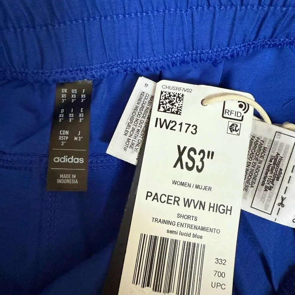Adidas high rise AeroReady Pacer Training  Shorts Lucid Blue 3” inseam sz XS NWT